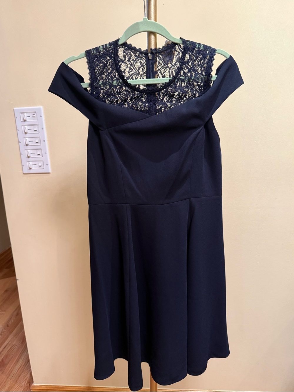 Rebecca Taylor Navy Off Shoulder Lace Yoke Dress
